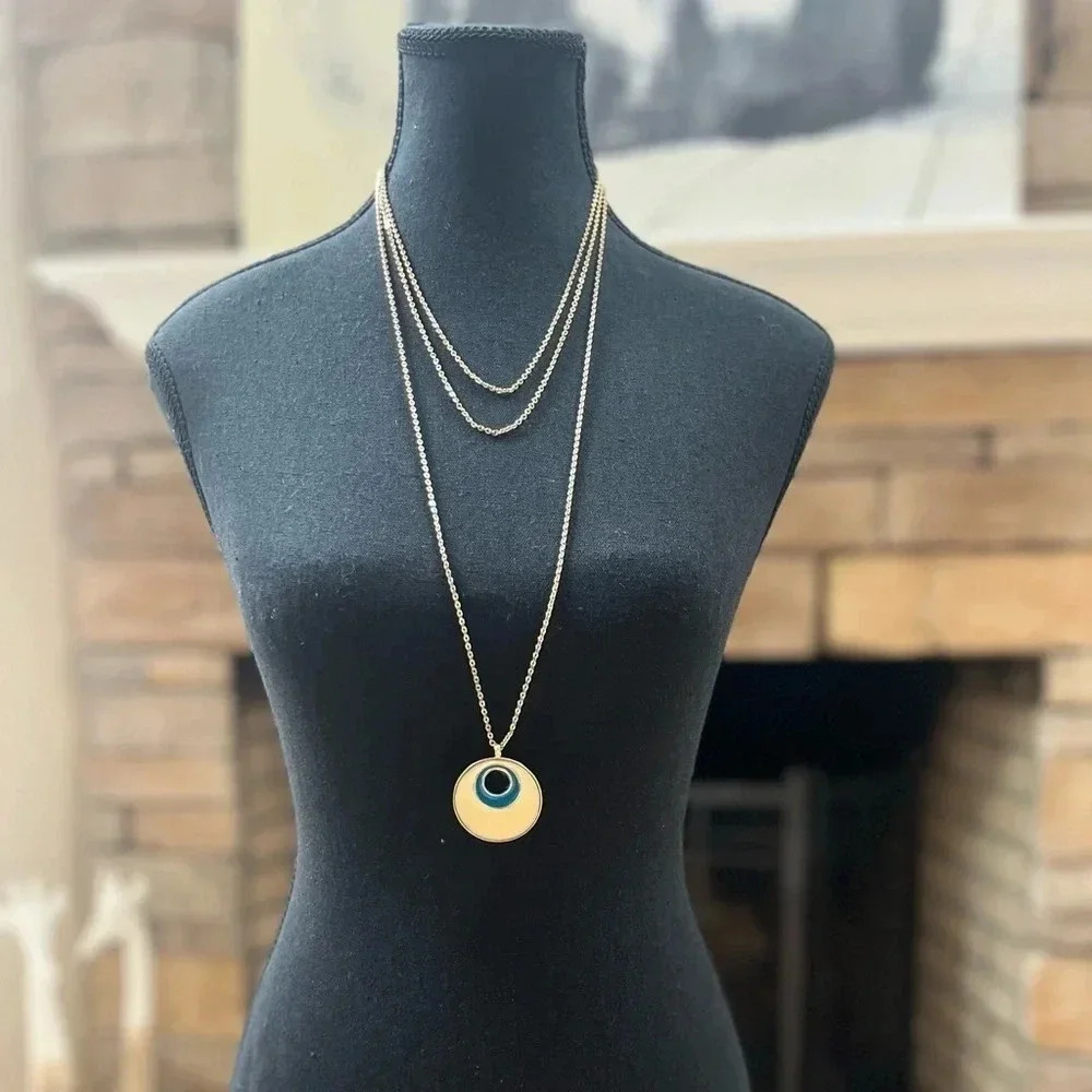 Evil Eye Long Triple Chai Necklace evil charm Engraved in the Back